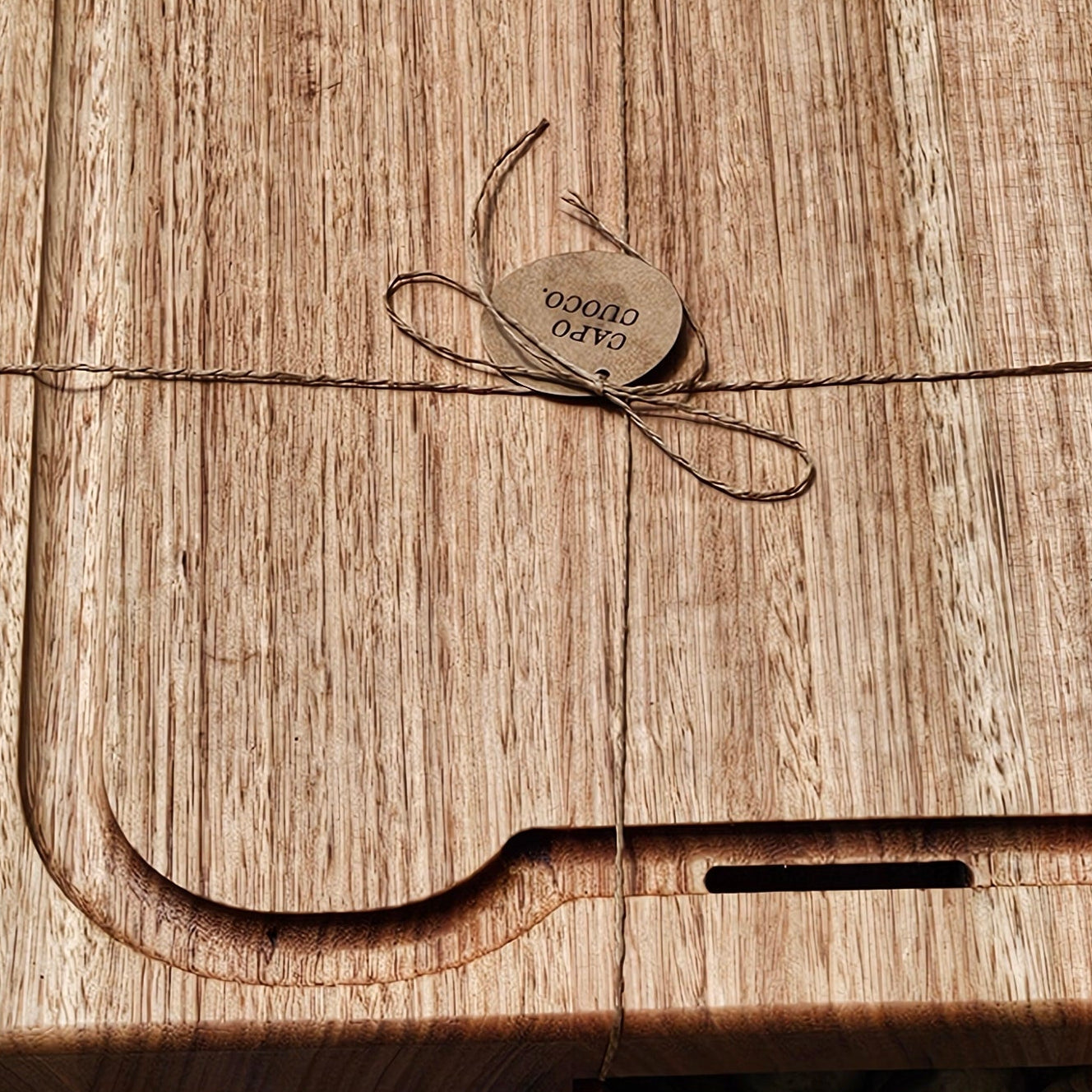 Wooden cutting board with gift tag